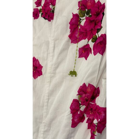 NICOBAR Ceylon Layered MIDI Dress - White & Fuchsia Print SZ L - Picture 6 of 7